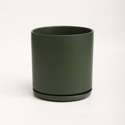 The Ten Ceramic Cylinder Planter with Drainage and Tray | 10 inch Nursery Pot