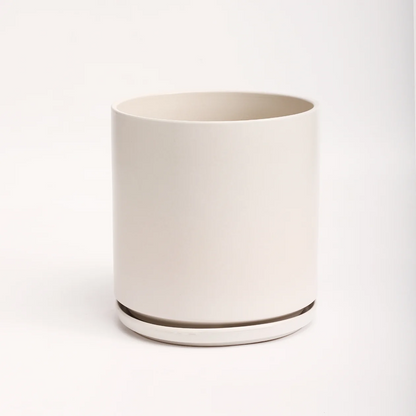 The Ten Ceramic Cylinder Planter with Drainage and Tray | 10 inch Nursery Pot