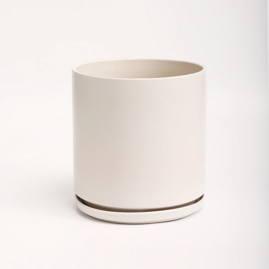 The Ten Ceramic Cylinder Planter with Drainage and Tray | 10 inch Nursery Pot