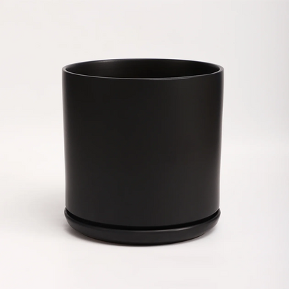 The Fourteen Ceramic Cylinder Planter with Drainage and Tray | 14 inch Nursery Pot