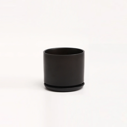 The Six Ceramic Cylinder Planter with Drainage and Tray | 6 inch Nursery Pot