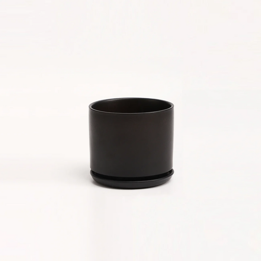 The Six Ceramic Cylinder Planter with Drainage and Tray | 6 inch Nursery Pot