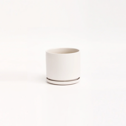 The Six Ceramic Cylinder Planter with Drainage and Tray | 6 inch Nursery Pot