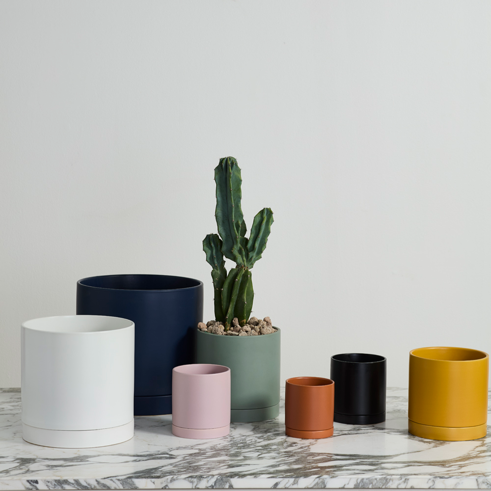 Romey Ceramic Pot with Drainage and Tray | 5 inch Diameter — empty planter, ceramic planter, studio photo — planter for sale by Promise Supply for delivery and pickup in Toronto.