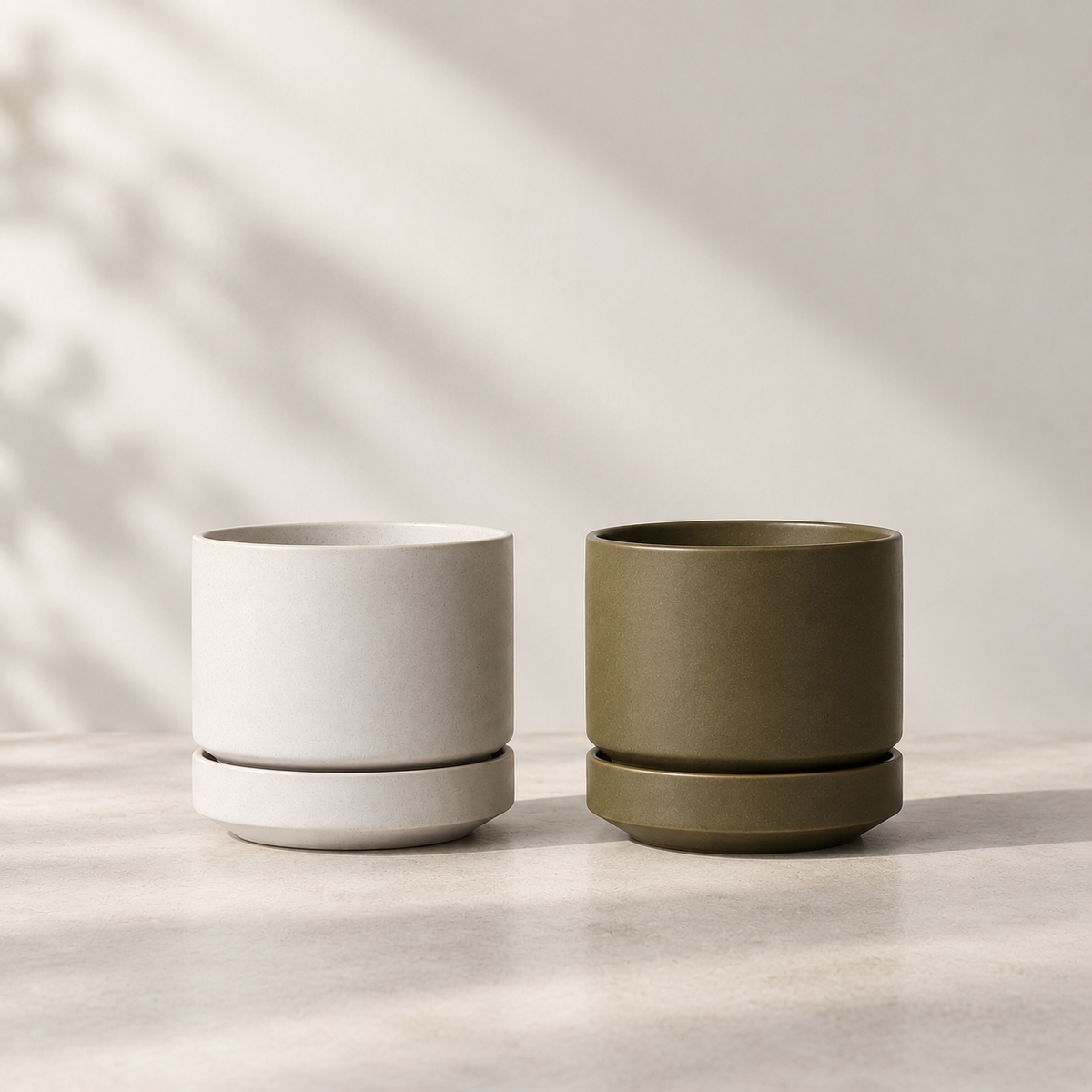 Round Two Ceramic Planter with Drainage and Tray | 7 inch Diameter