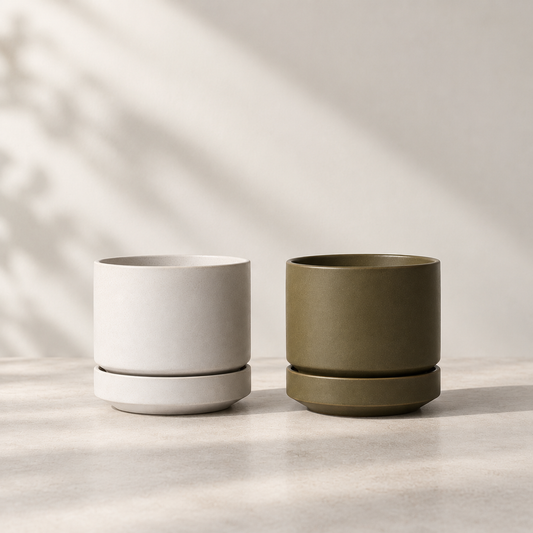 Round Two Ceramic Planter with Drainage and Tray | 6 inch Diameter