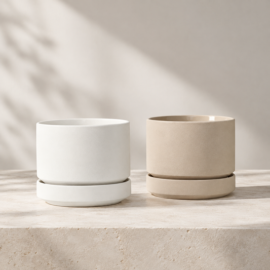 Round Two Ceramic Planter with Drainage and Tray | 8 inch Diameter