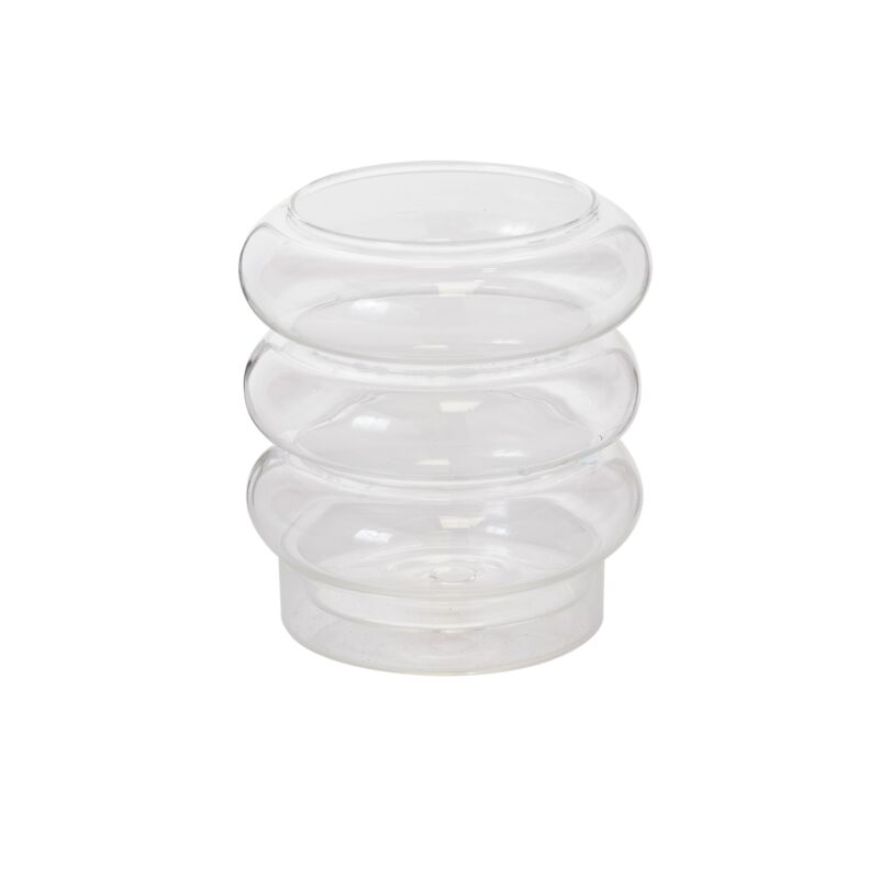 Stacked Rings Glass Pot with Drainage and Tray - 4 inch diameter