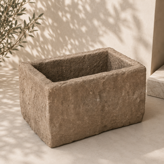 Rectangular Vintage Stone Planter with Drainage | 19-21 inches