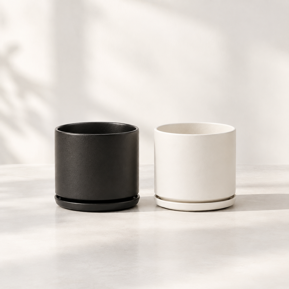 The Six Ceramic Cylinder Planter with Drainage and Tray | 6 inch Diameter