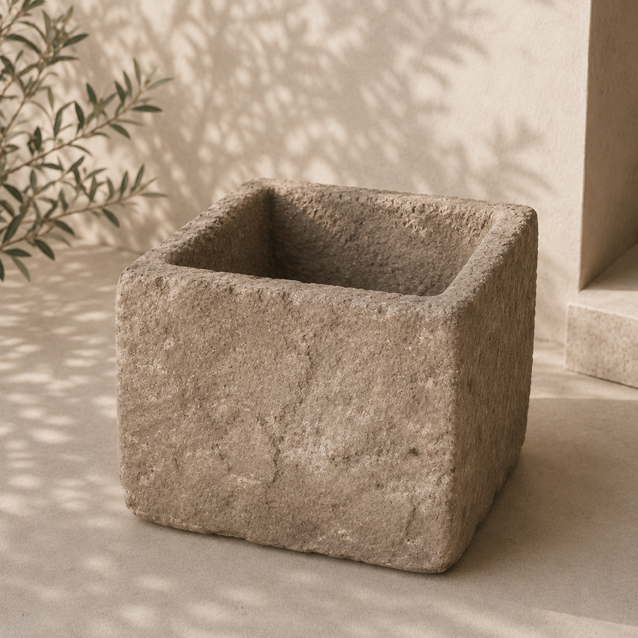 Square-Style Vintage Stone Planter with Drainage | 18-19 inches