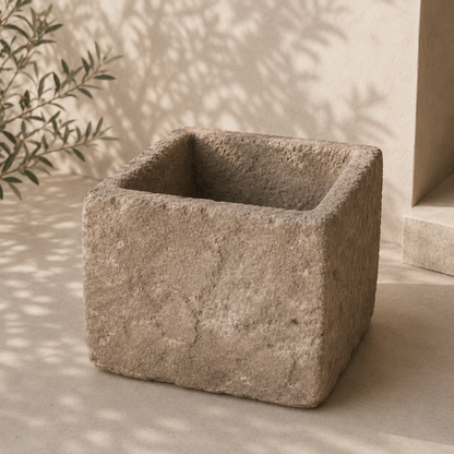 Square-Style Vintage Stone Planter with Drainage | 18-19 inches