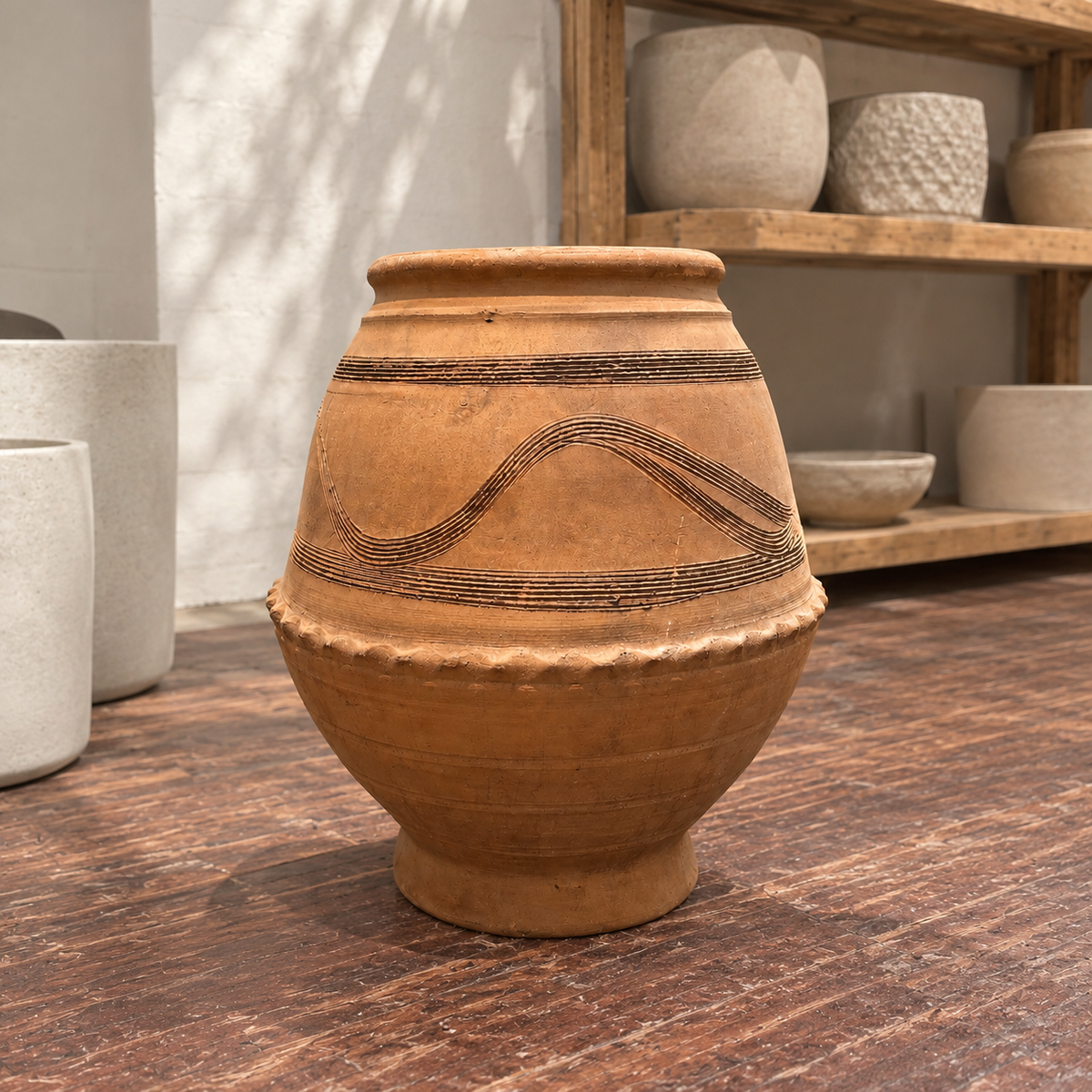 Anatolian Carved Terracotta Vessel | 16.5 x 14 inches