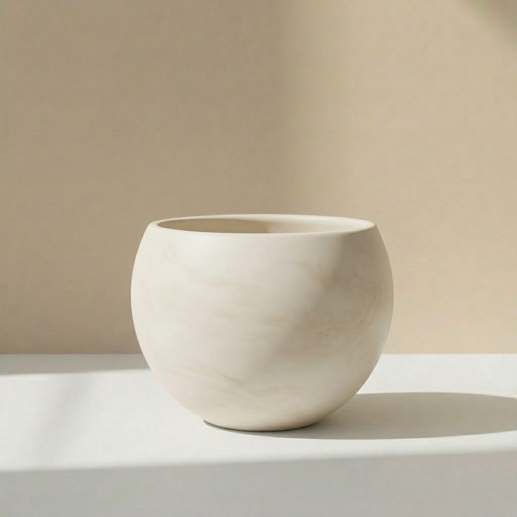 Luna Round Clay Pot in Cream with Drainage | 8 inch Diameter
