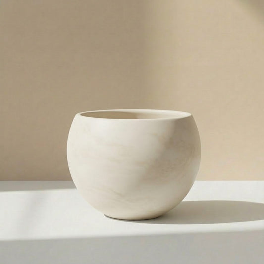 Luna Round Clay Pot in Cream with Drainage | 8 inch Diameter