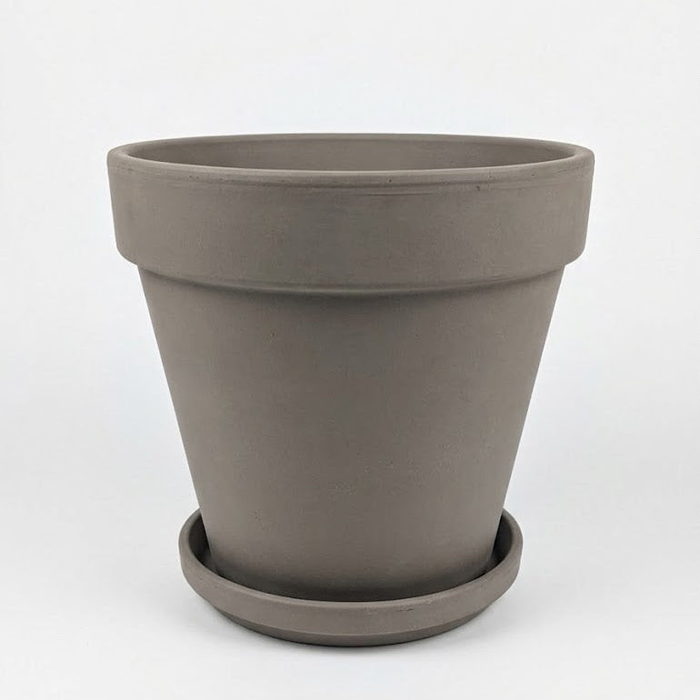Standard Gray Clay Planter with Drainage and Tray | 10 inch Diameter