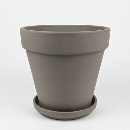 Standard Gray Clay Planter with Drainage and Tray | 10 inch Diameter