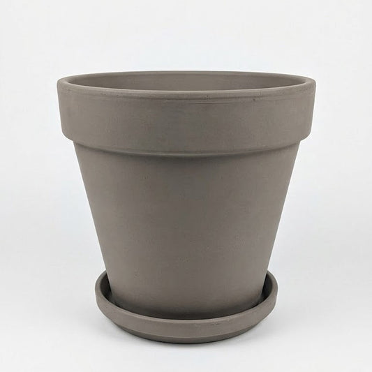 Standard Gray Clay Planter with Drainage and Tray | 10 inch Diameter