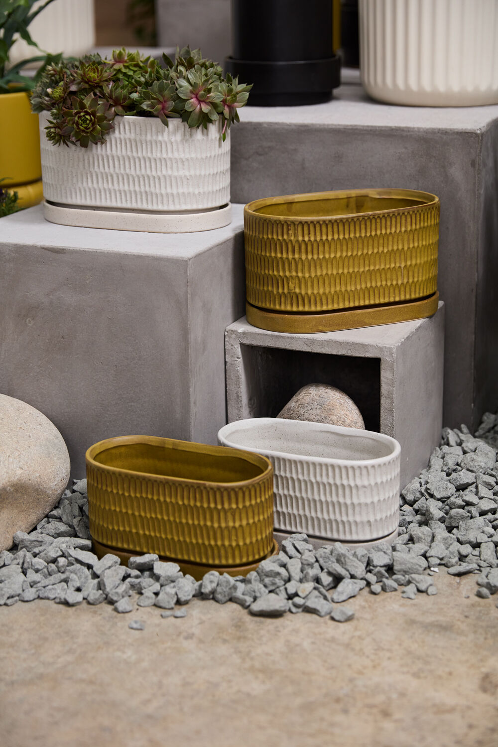 Zelle Ochre Trough Planter with Drainage and Tray | 7 x 3.25 Inches