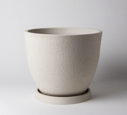 Signature Textured White Stone Planter with Drainage Plug in 9 inch Diameter