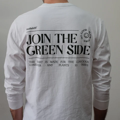 Green Side Long Sleeve White T