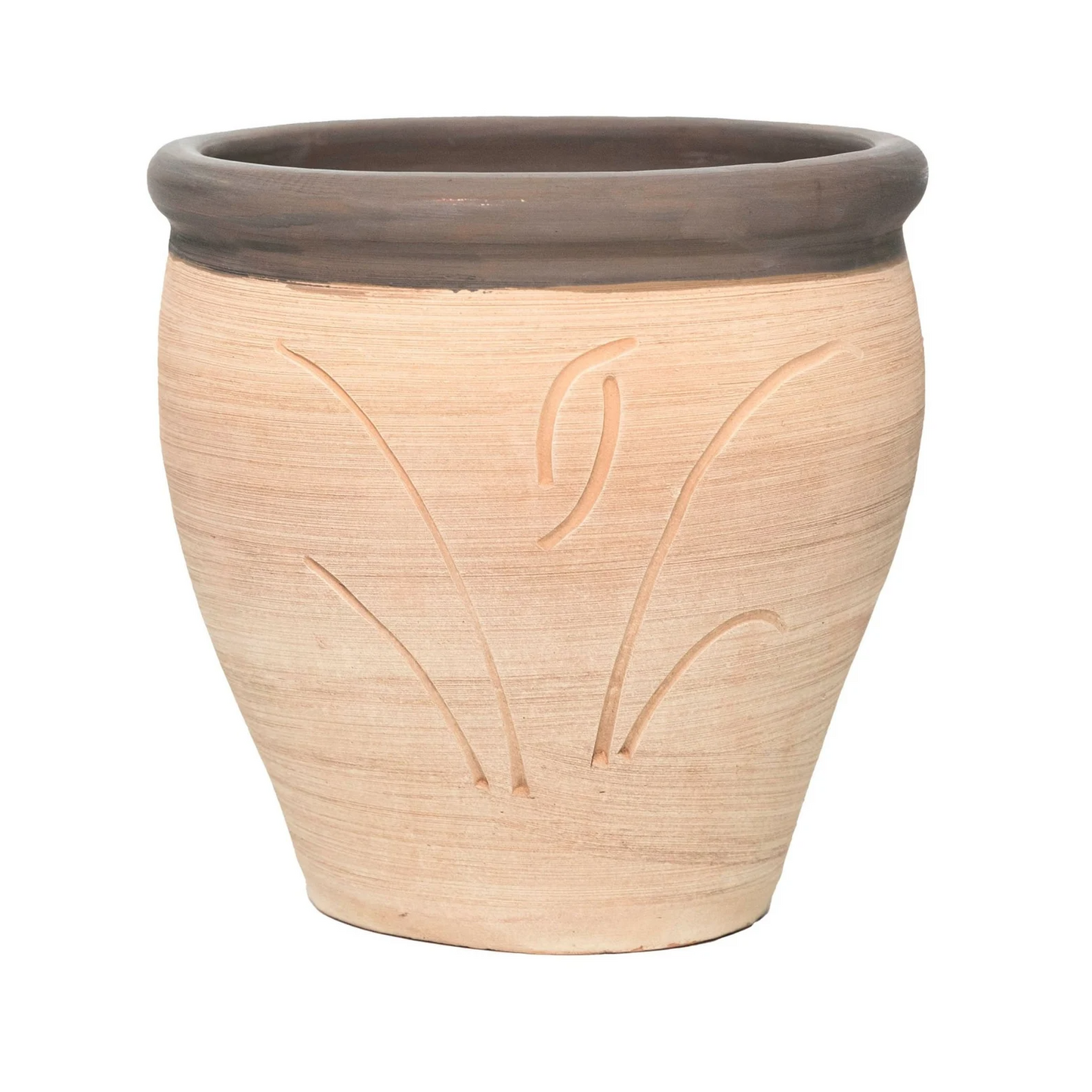 Henna Coloured Trim Clay Planter with Drainage and Tray