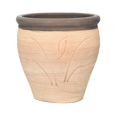 Henna Coloured Trim Clay Planter with Drainage and Tray