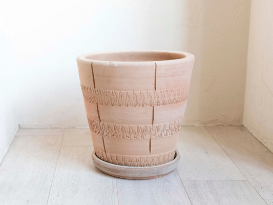Tribal Clay Planter with Drainage and Tray
