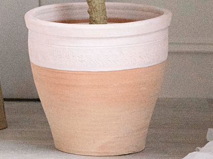 Half Full Pink Clay Planter with Drainage and Tray